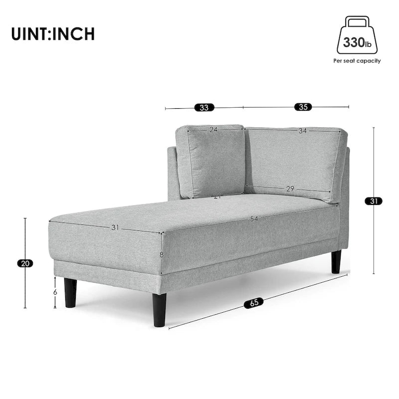 Single Linen Fabric Chaise Lounge, 65"W
