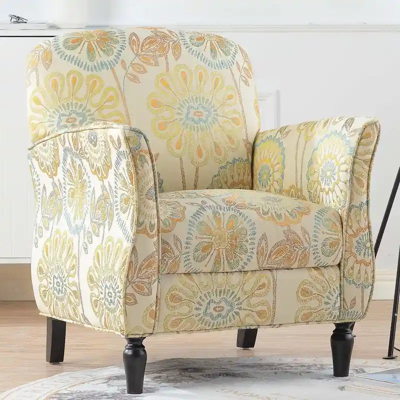 Floral Upholstered Accent Chair with Solid Wood Legs
