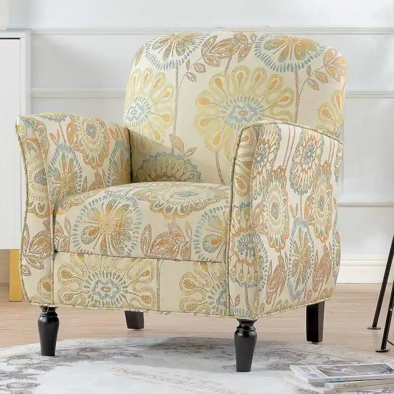 Floral Upholstered Accent Chair with Solid Wood Legs