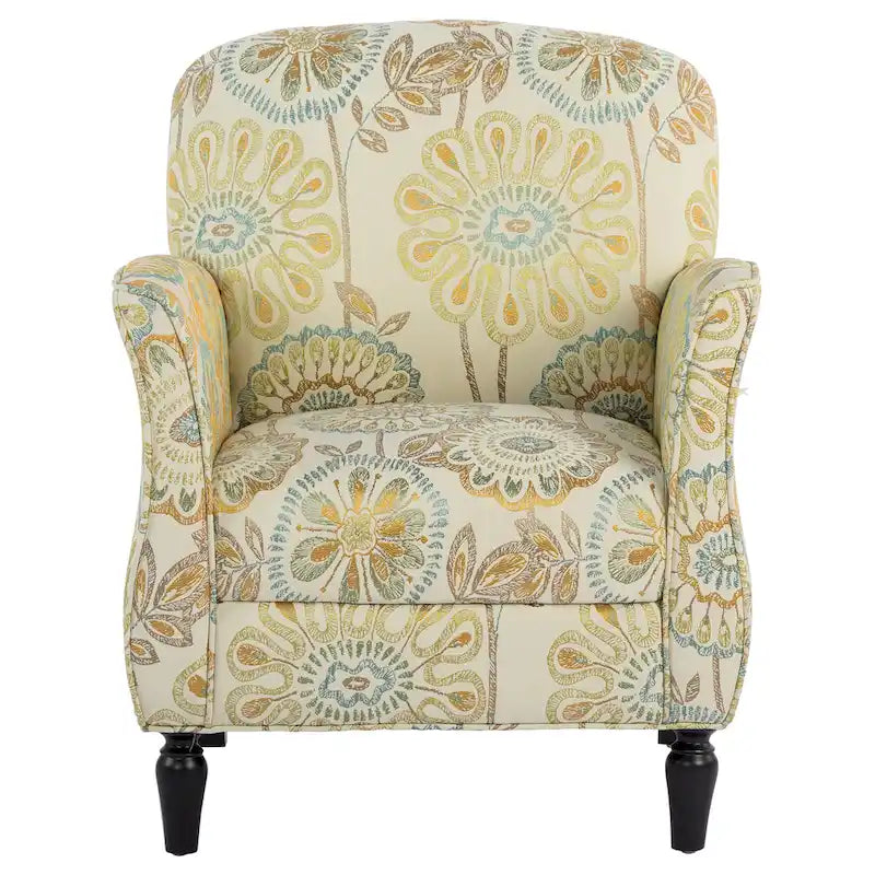 Floral Upholstered Accent Chair with Solid Wood Legs