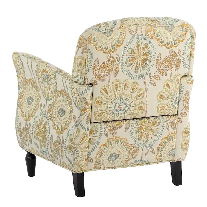 Floral Upholstered Accent Chair with Solid Wood Legs