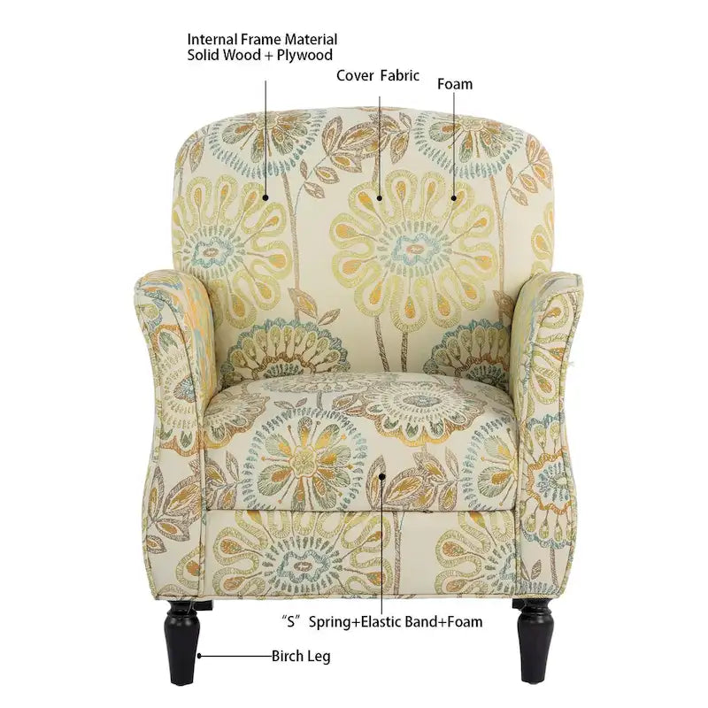 Floral Upholstered Accent Chair with Solid Wood Legs