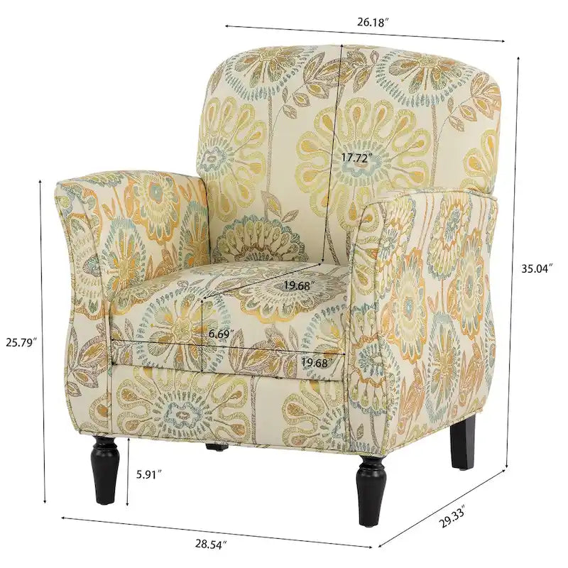 Floral Upholstered Accent Chair with Solid Wood Legs