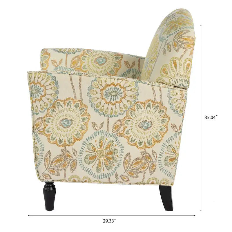 Floral Upholstered Accent Chair with Solid Wood Legs