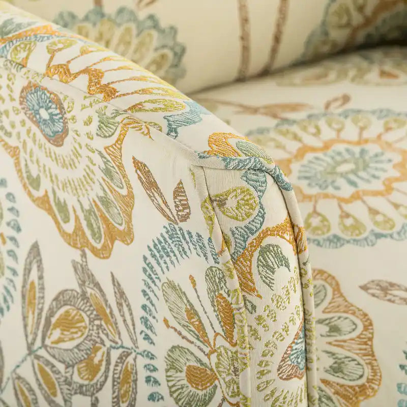 Floral Upholstered Accent Chair with Solid Wood Legs