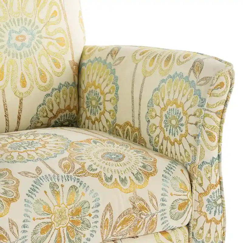 Floral Upholstered Accent Chair with Solid Wood Legs