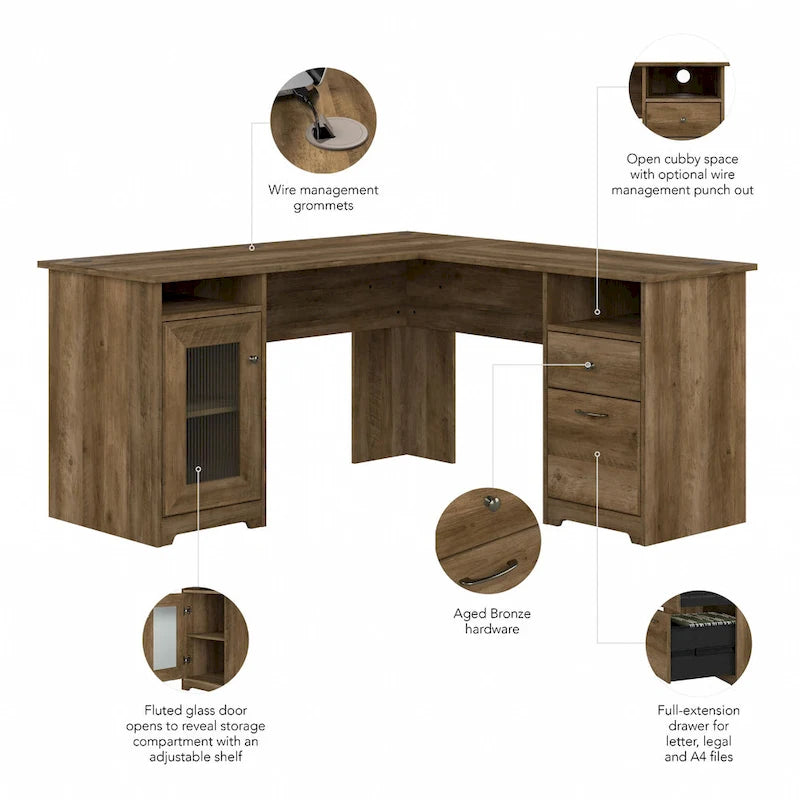 Cabot 60W L Shaped Computer Desk with Storage by