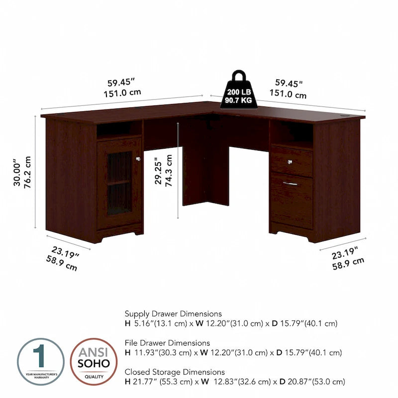 Cabot 60W L Shaped Computer Desk with Storage by