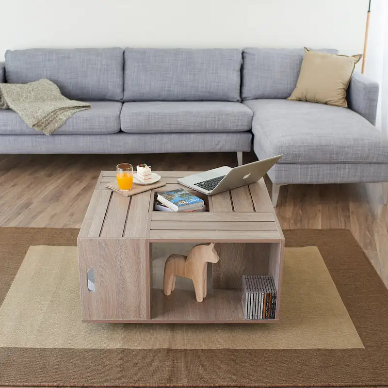 32" Mobile Coffee Table with Multi-Storage Compartments
