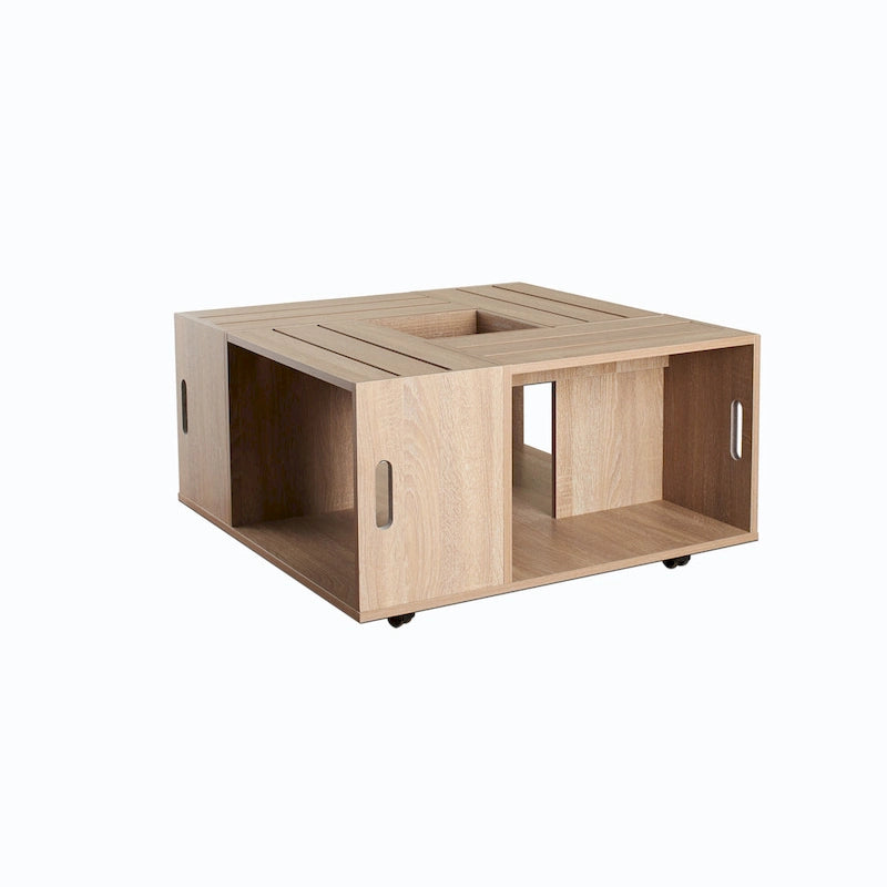 32" Mobile Coffee Table with Multi-Storage Compartments
