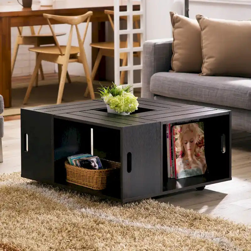 32" Mobile Coffee Table with Multi-Storage Compartments