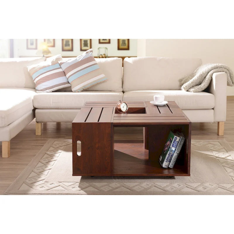 32" Mobile Coffee Table with Multi-Storage Compartments