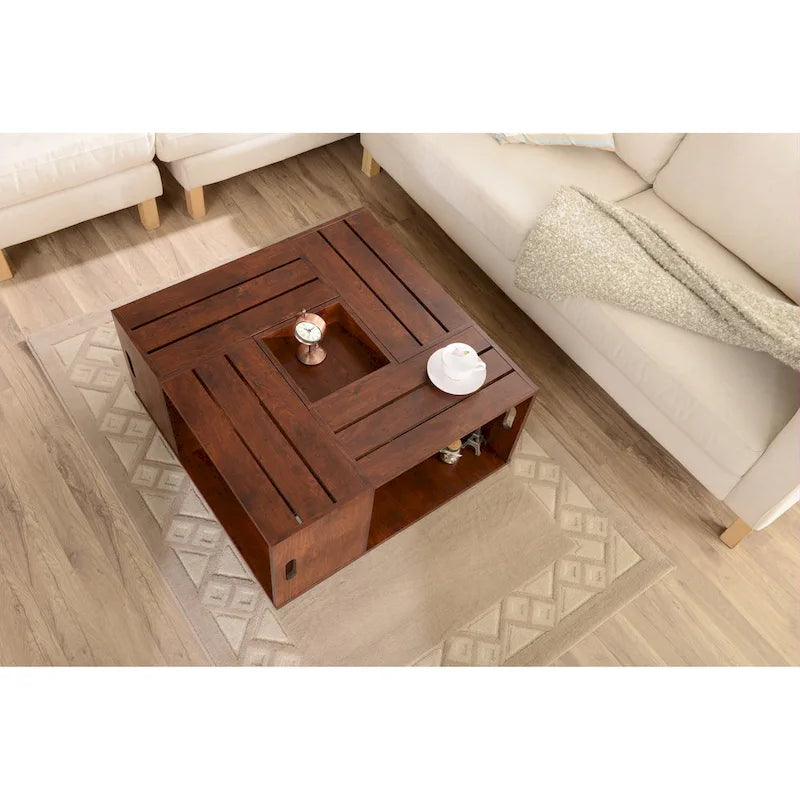 32" Mobile Coffee Table with Multi-Storage Compartments
