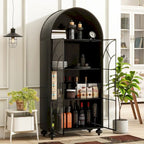 Modern Arched Storage Cabinet with Glass Doors, Open Display Shelves, Kitchen Pantry, Accent Cabinet, Freestanding Bookcase