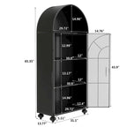 Modern Arched Storage Cabinet with Glass Doors, Open Display Shelves, Kitchen Pantry, Accent Cabinet, Freestanding Bookcase