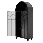 Modern Arched Storage Cabinet with Glass Doors, Open Display Shelves, Kitchen Pantry, Accent Cabinet, Freestanding Bookcase