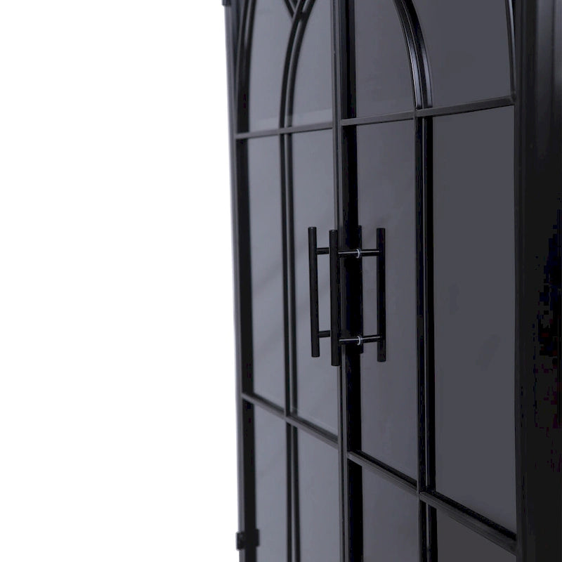 Modern Arched Storage Cabinet with Glass Doors, Open Display Shelves, Kitchen Pantry, Accent Cabinet, Freestanding Bookcase