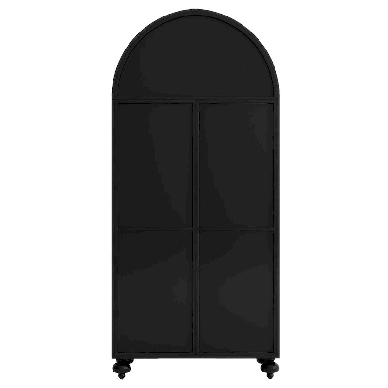 Modern Arched Storage Cabinet with Glass Doors, Open Display Shelves, Kitchen Pantry, Accent Cabinet, Freestanding Bookcase