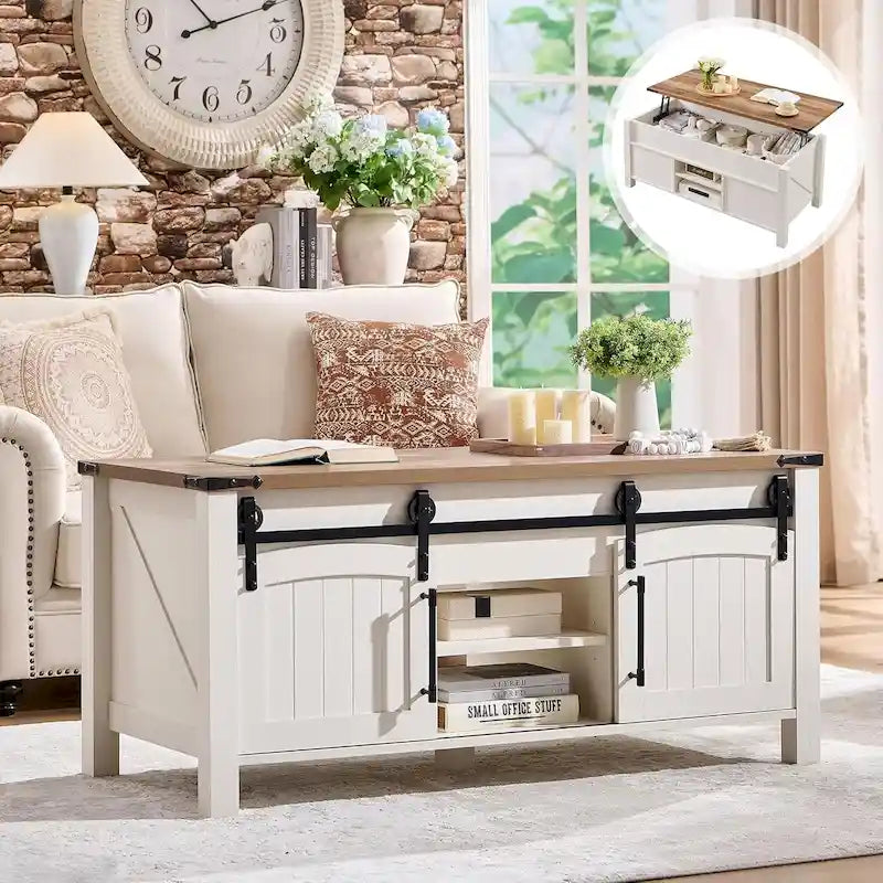 Farmhouse Lift Top Coffee Table, Rustic Wood Center Table