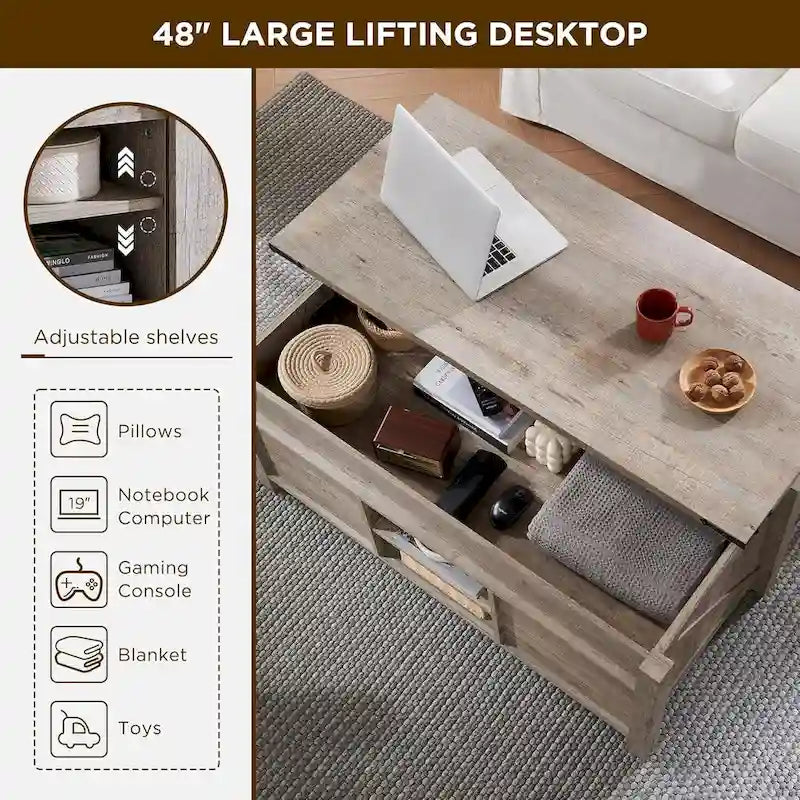 Farmhouse Lift Top Coffee Table, 48"W x 22"D