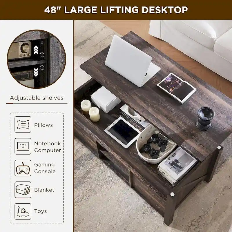 Farmhouse Lift Top Coffee Table, 48"W x 22"D