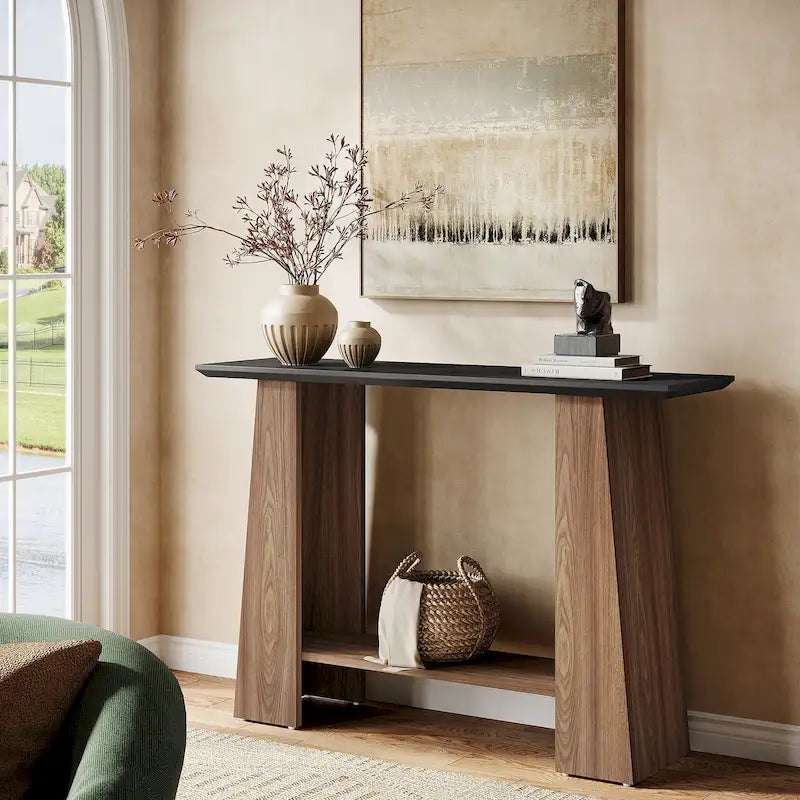 47 Narrow Wood Sofa Table with Storage for Living Room Small Spaces - 47.24 W x 13.78 D x 35.43 H