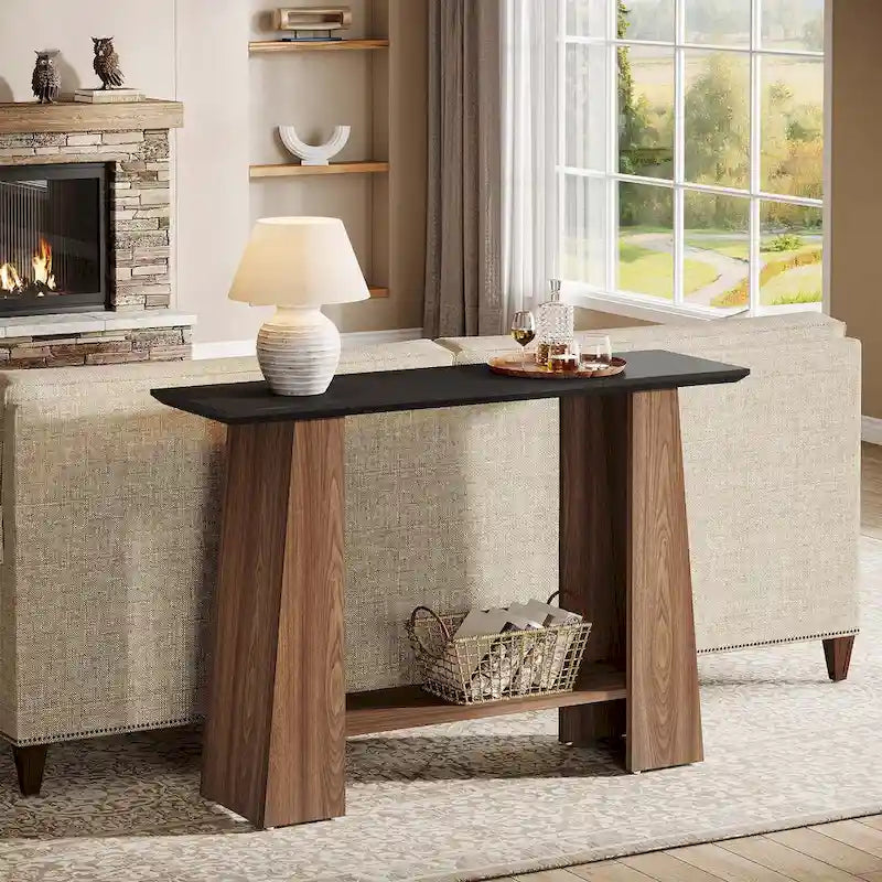 47 Narrow Wood Sofa Table with Storage for Living Room Small Spaces - 47.24 W x 13.78 D x 35.43 H