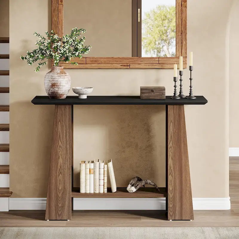 47 Narrow Wood Sofa Table with Storage for Living Room Small Spaces - 47.24 W x 13.78 D x 35.43 H