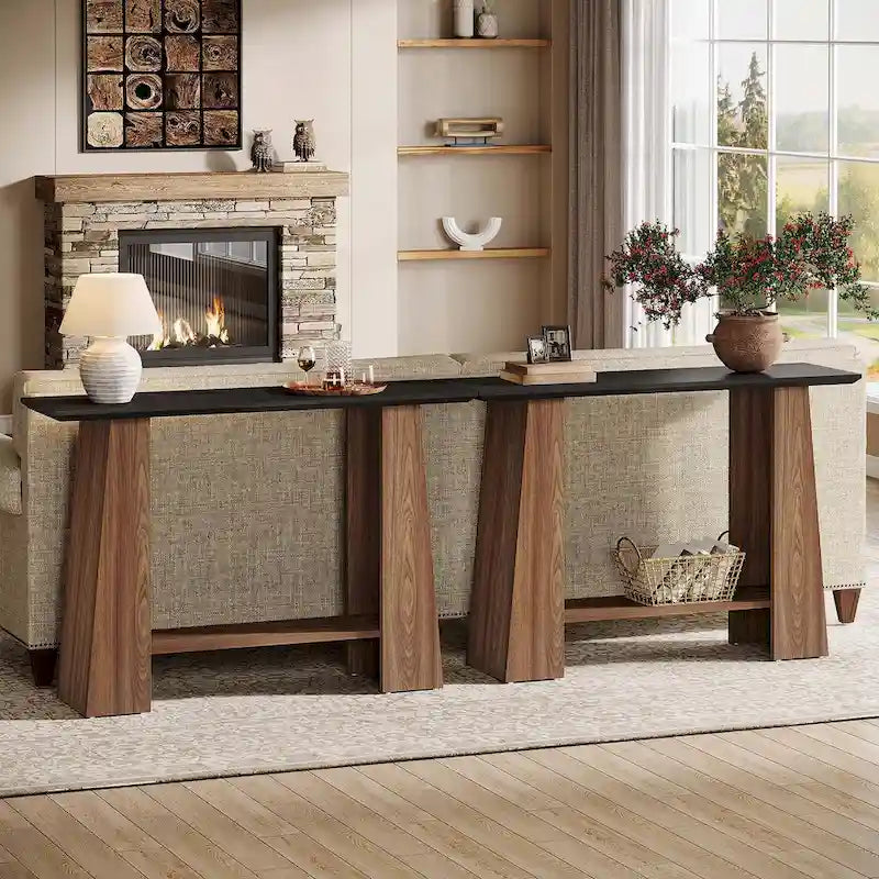 47 Narrow Wood Sofa Table with Storage for Living Room Small Spaces - 47.24 W x 13.78 D x 35.43 H