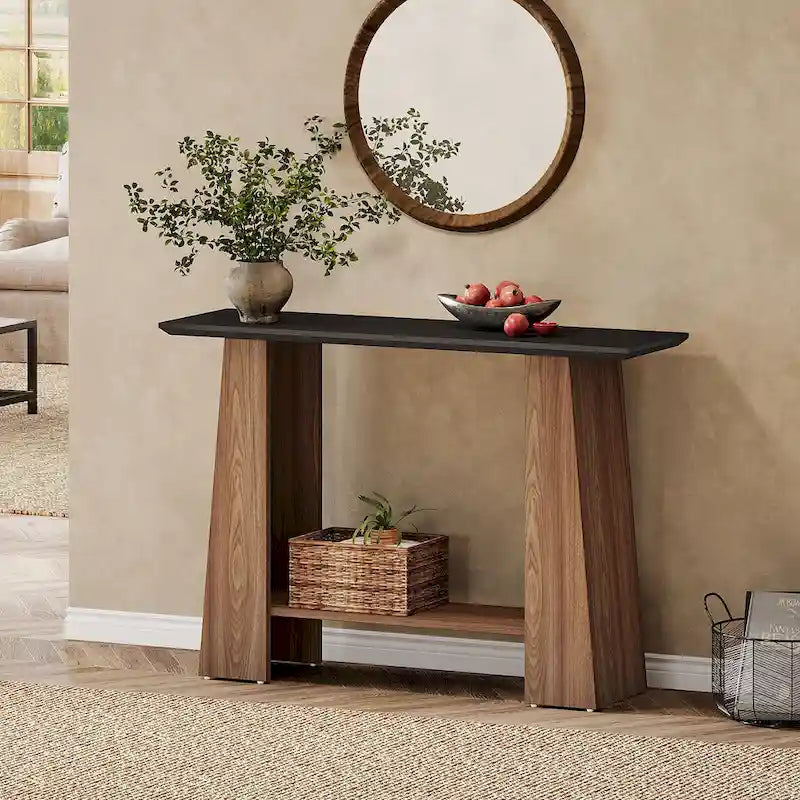 47 Narrow Wood Sofa Table with Storage for Living Room Small Spaces - 47.24 W x 13.78 D x 35.43 H