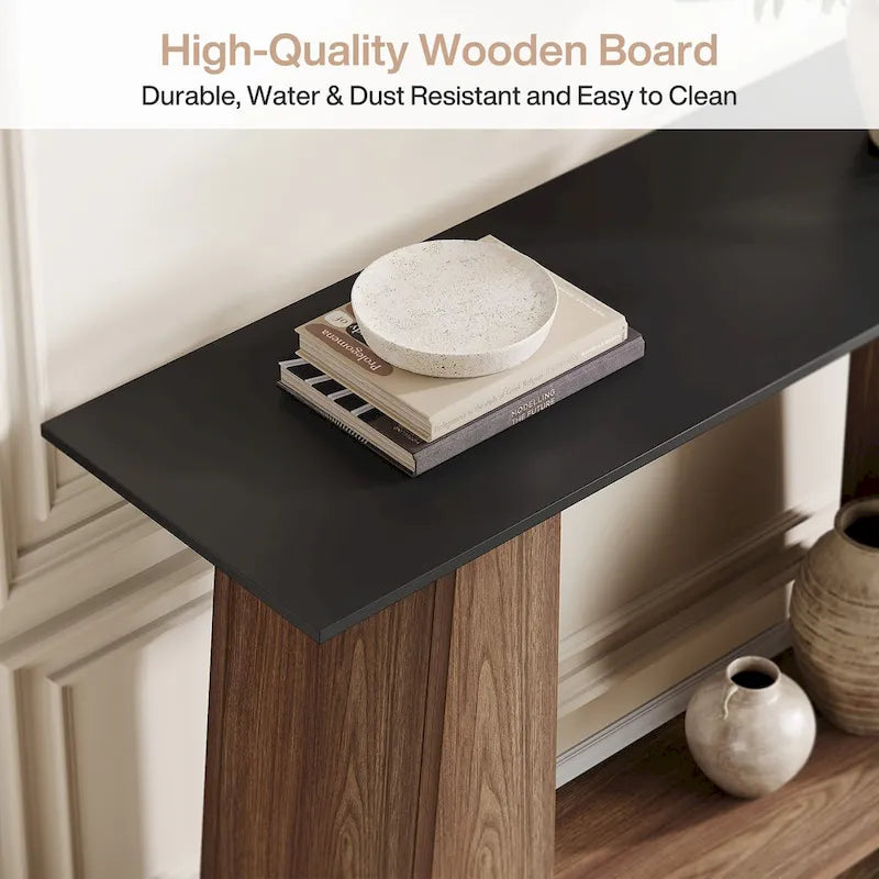 47 Narrow Wood Sofa Table with Storage for Living Room Small Spaces - 47.24 W x 13.78 D x 35.43 H