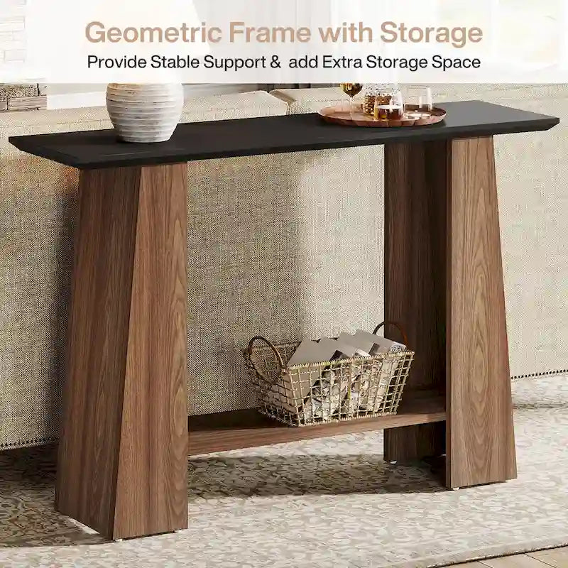 47 Narrow Wood Sofa Table with Storage for Living Room Small Spaces - 47.24 W x 13.78 D x 35.43 H