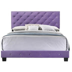 Tufted Faux Jewel Velvet Upholstered Queen Panel Bed - 83 - Purple