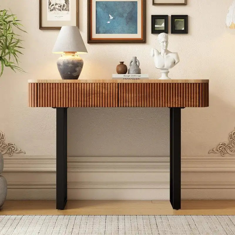 Mango Wood Console Table with 2 Fluted Drawers