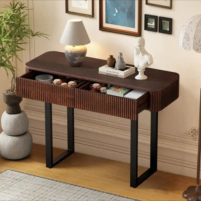 Mango Wood Console Table with 2 Fluted Drawers