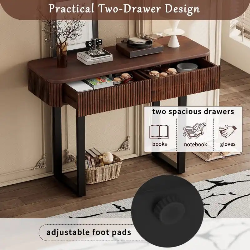 Mango Wood Console Table with 2 Fluted Drawers