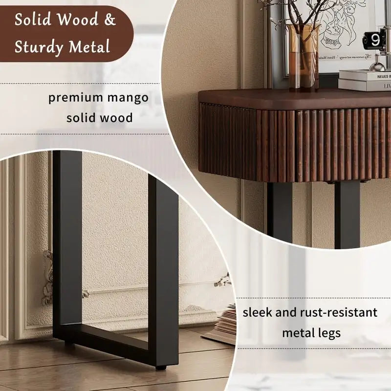 Mango Wood Console Table with 2 Fluted Drawers