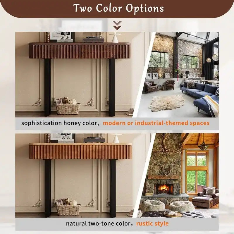 Mango Wood Console Table with 2 Fluted Drawers