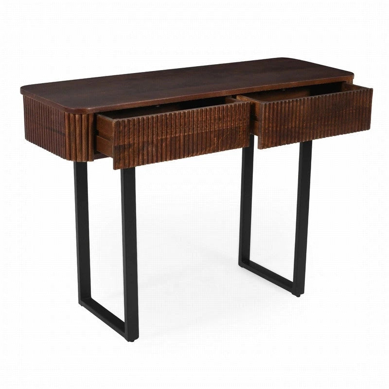 Mango Wood Console Table with 2 Fluted Drawers