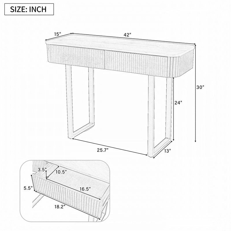 Mango Wood Console Table with 2 Fluted Drawers