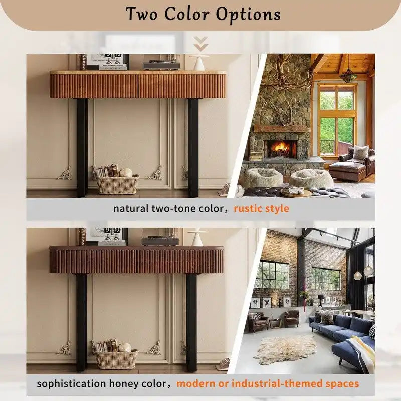 Mango Wood Console Table with 2 Fluted Drawers