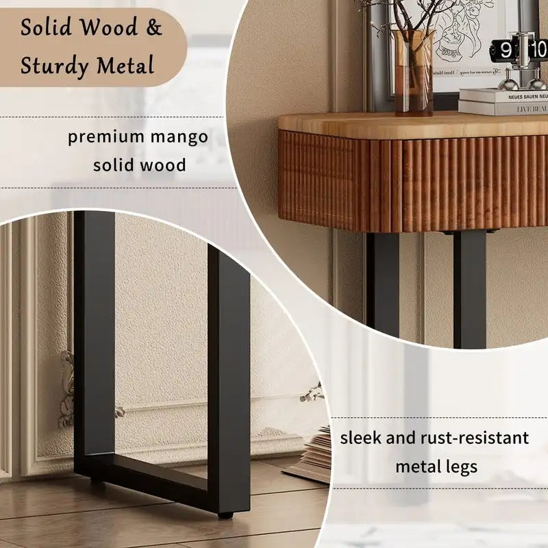 Mango Wood Console Table with 2 Fluted Drawers