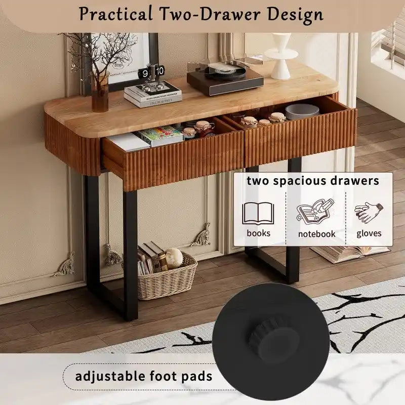Mango Wood Console Table with 2 Fluted Drawers
