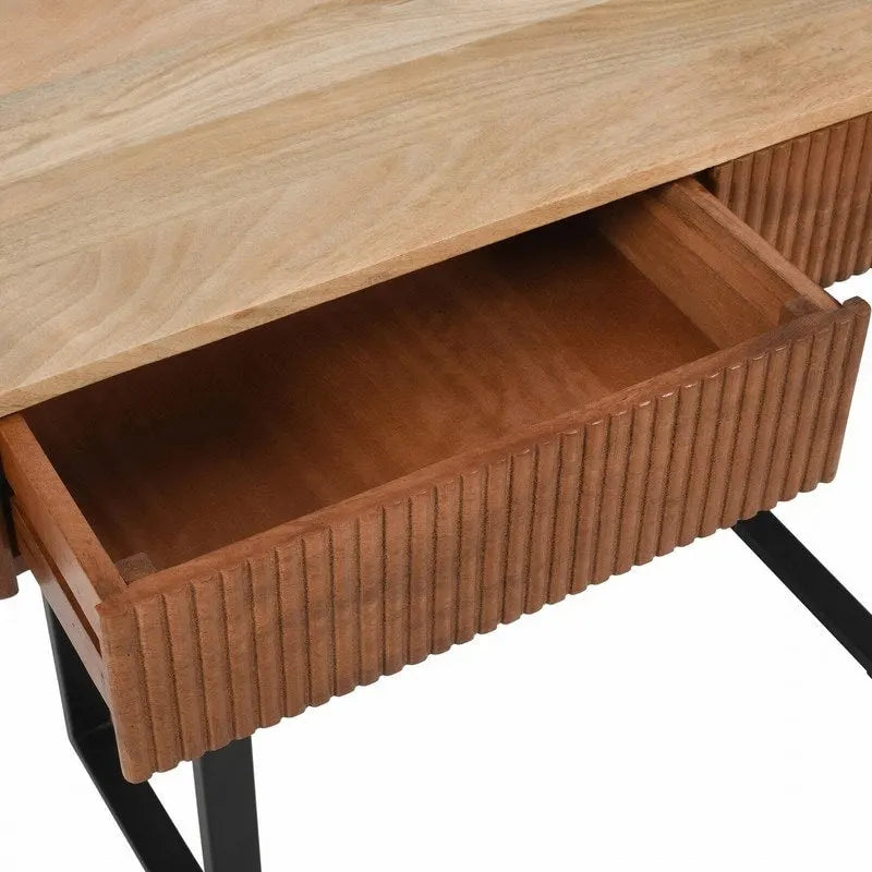 Mango Wood Console Table with 2 Fluted Drawers
