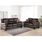 Bonded Leather 2 Pieces Sofa Set With Pillows In Brown