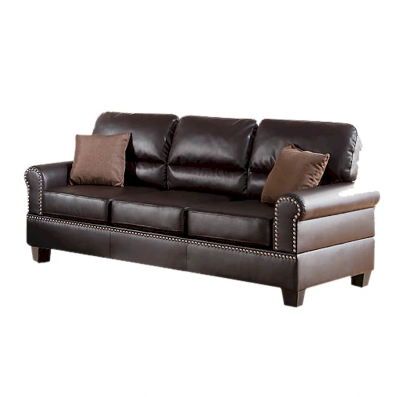 Bonded Leather 2 Pieces Sofa Set With Pillows In Brown