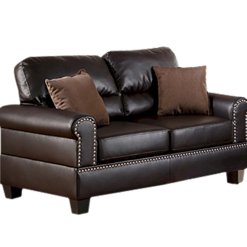 Bonded Leather 2 Pieces Sofa Set With Pillows In Brown