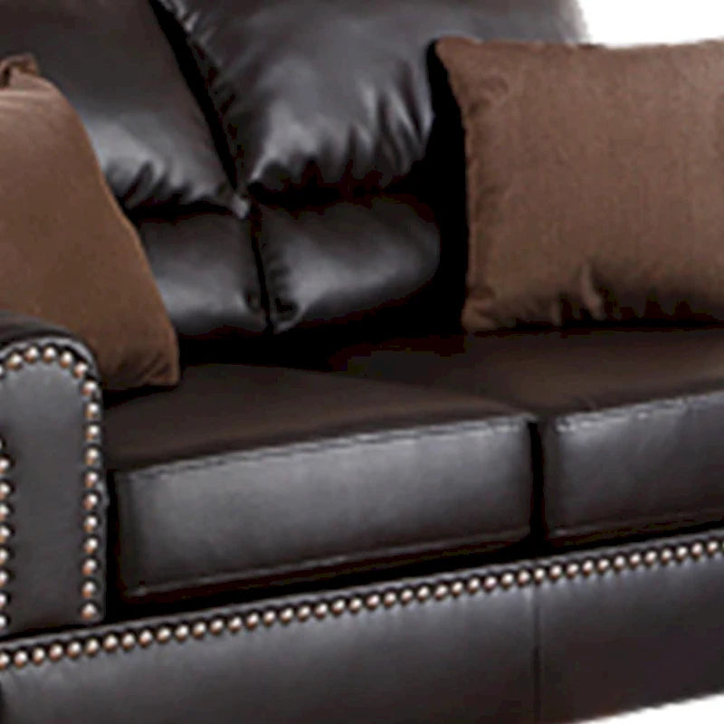 Bonded Leather 2 Pieces Sofa Set With Pillows In Brown