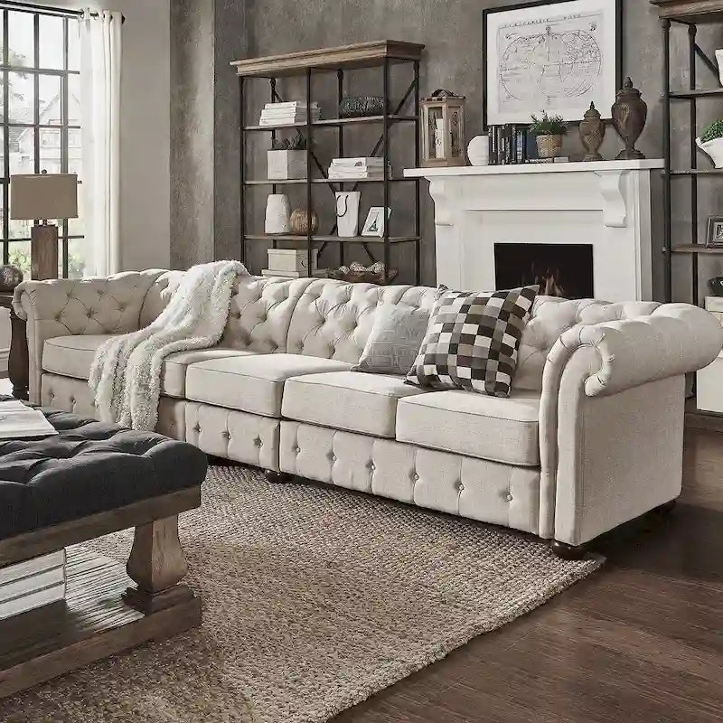 Knightsbridge Beige Linen Tufted Chesterfield Modular Sofa by  Artisan