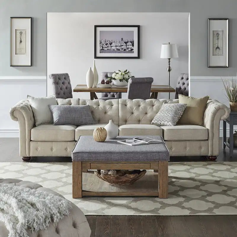 Beige Linen Modular Sofa, 4-6 Seat, 117.6-164.8"W